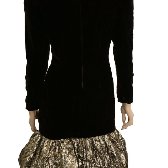 Akira Vintage 80s Brown Velvet Gold Lame Bubble Skirt Prom Party Dress sz 8 NWT - Picture 4 of 4